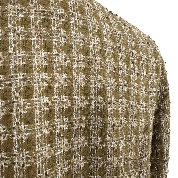 Elie Tahari Womens Long Tweed Jacket M Metallic Gold Crest Old Money Uptown Chic - Picture 7 of 16
